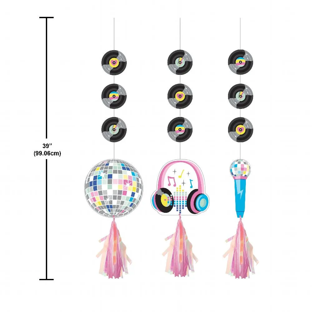 Bulk Birthday Beats Disco Hanging Cutouts with Iridescent Tassels (Case of 36)