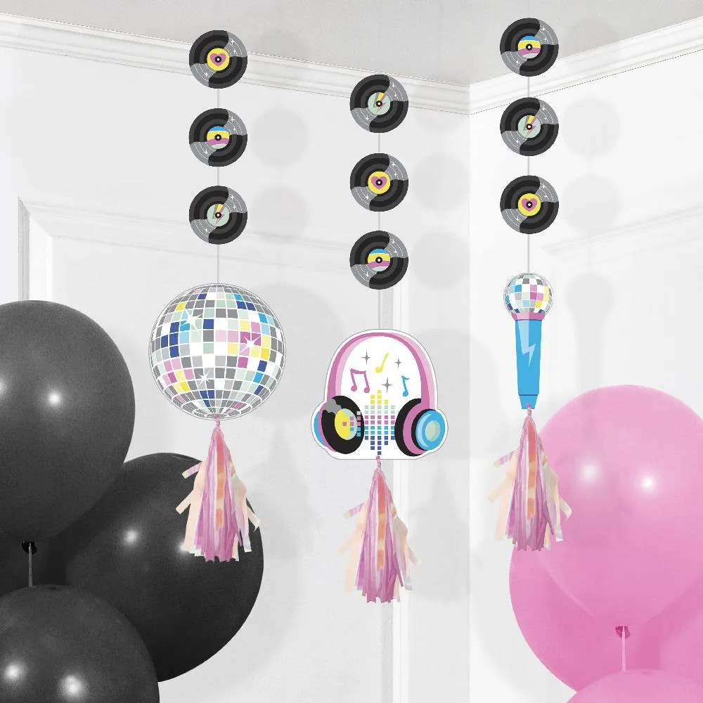 Bulk Birthday Beats Disco Hanging Cutouts with Iridescent Tassels (Case of 36)