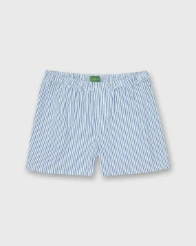 Button-Front Boxer Short in Green/Blue Multi Stripe Poplin