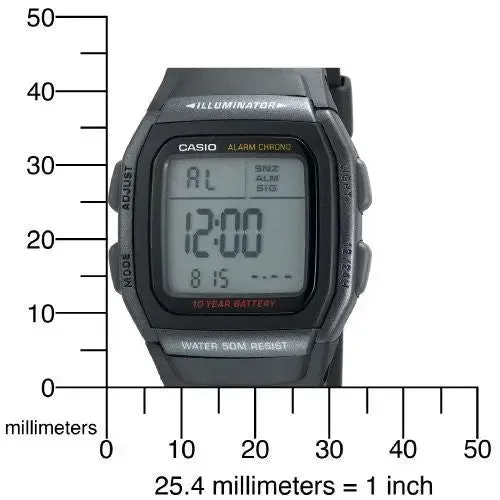 Casio Digital Watch Dual Time Alarm 50M  W96H-1BV