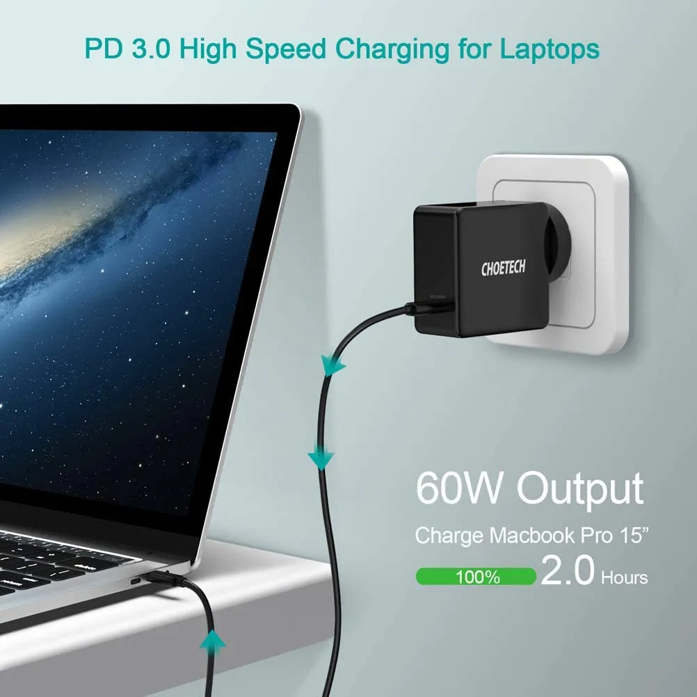 CHOETECH 60W USB-C PD Wall Charger Type C Fast Charge Power Adapter AU PLUG