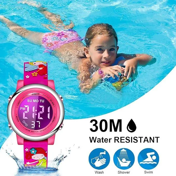 cofuo Kids Digital Sport Waterproof Watch for Girls Boys, Kid Sports Outdoor LED Electrical Watches with Luminous Alarm Stopwatch Child Wristwatch - Rose Elves