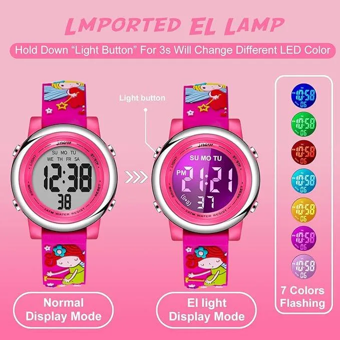 cofuo Kids Digital Sport Waterproof Watch for Girls Boys, Kid Sports Outdoor LED Electrical Watches with Luminous Alarm Stopwatch Child Wristwatch - Rose Elves