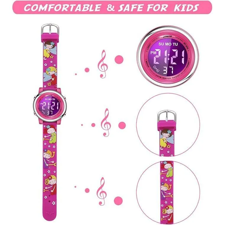 cofuo Kids Digital Sport Waterproof Watch for Girls Boys, Kid Sports Outdoor LED Electrical Watches with Luminous Alarm Stopwatch Child Wristwatch - Rose Elves