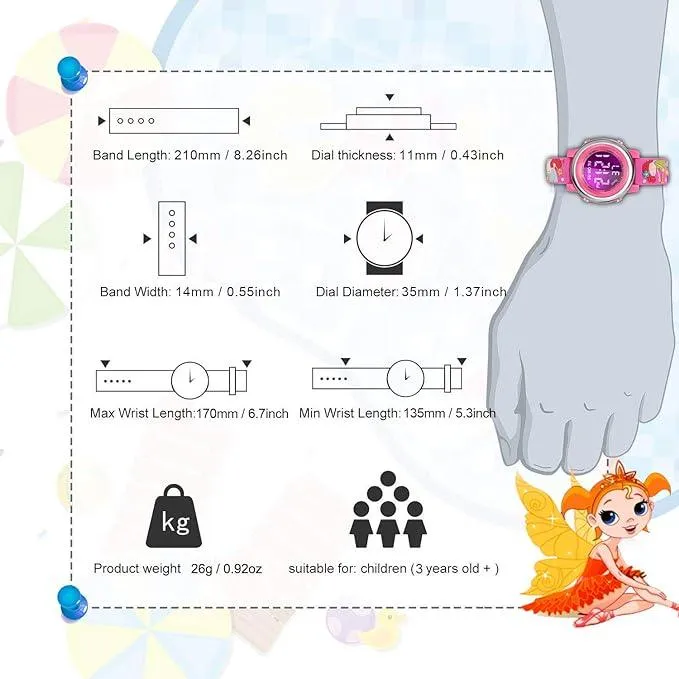 cofuo Kids Digital Sport Waterproof Watch for Girls Boys, Kid Sports Outdoor LED Electrical Watches with Luminous Alarm Stopwatch Child Wristwatch - Rose Elves