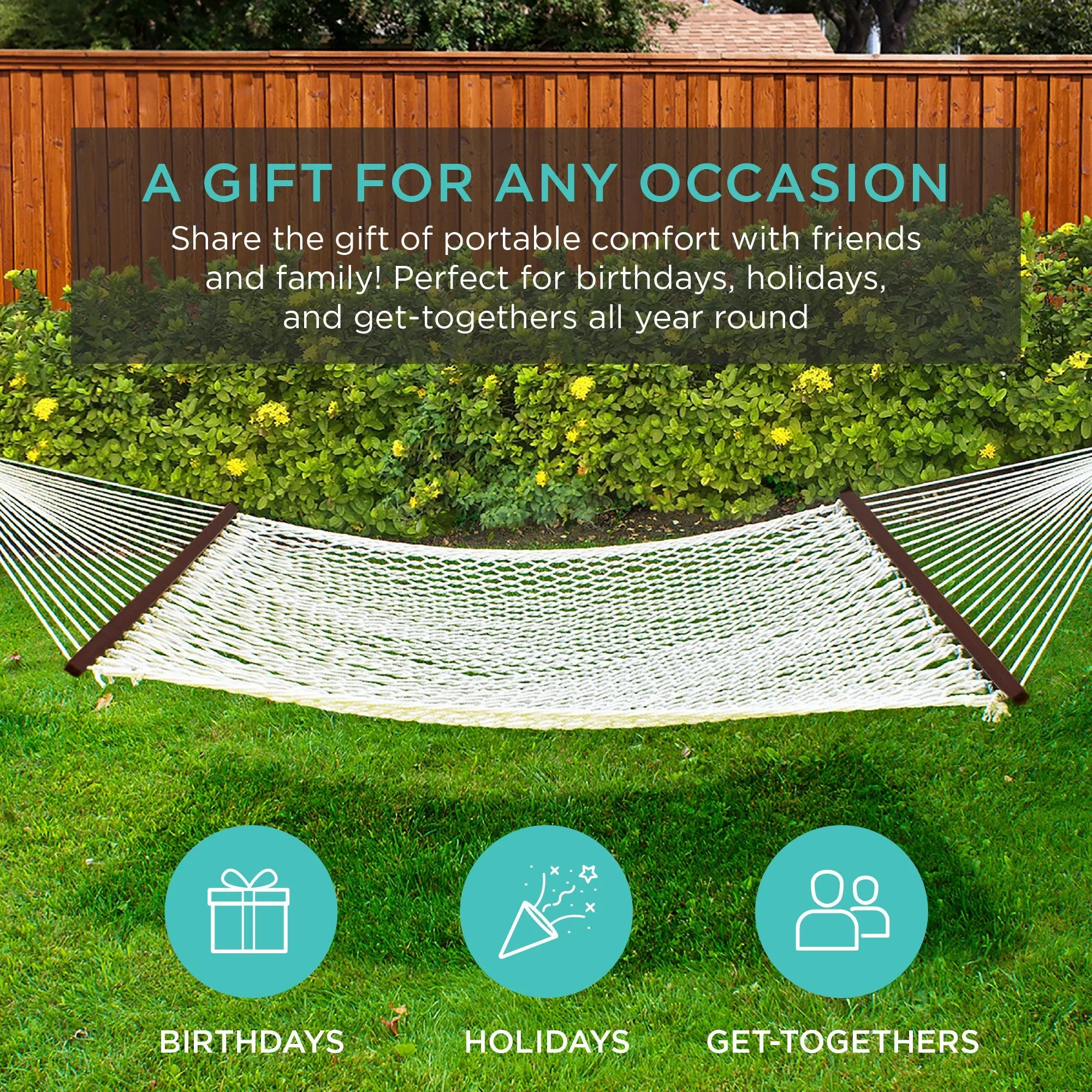 Cotton Rope 2-Person Double Hammock w/ Spreader Bars, Carrying Case