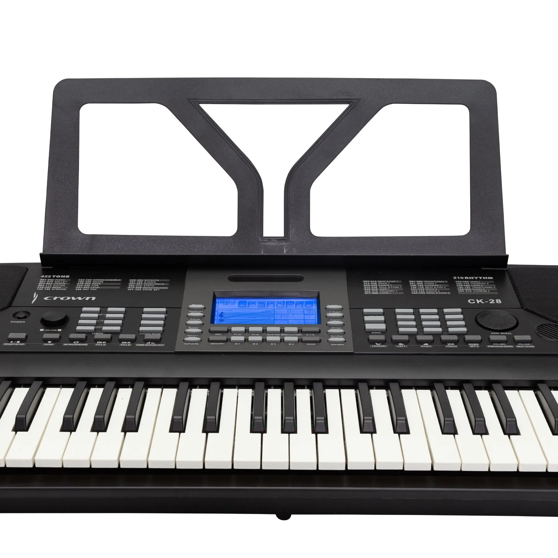 Crown CK-28 Touch Sensitive Multi-Function 61-Key Electronic Portable Keyboard with USB (Black)