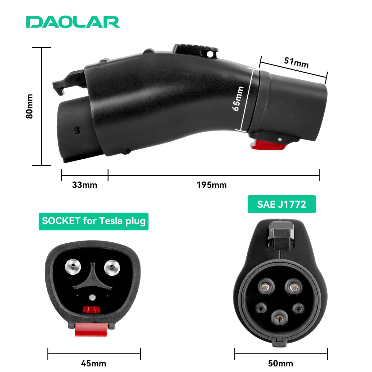 Daolar Tesla to J1772 Adapter, Max 60A 250V J1772 EV Charging Adapter, Compatible with Tesla High Powered Wall Connector with Anti-Drop Buckle