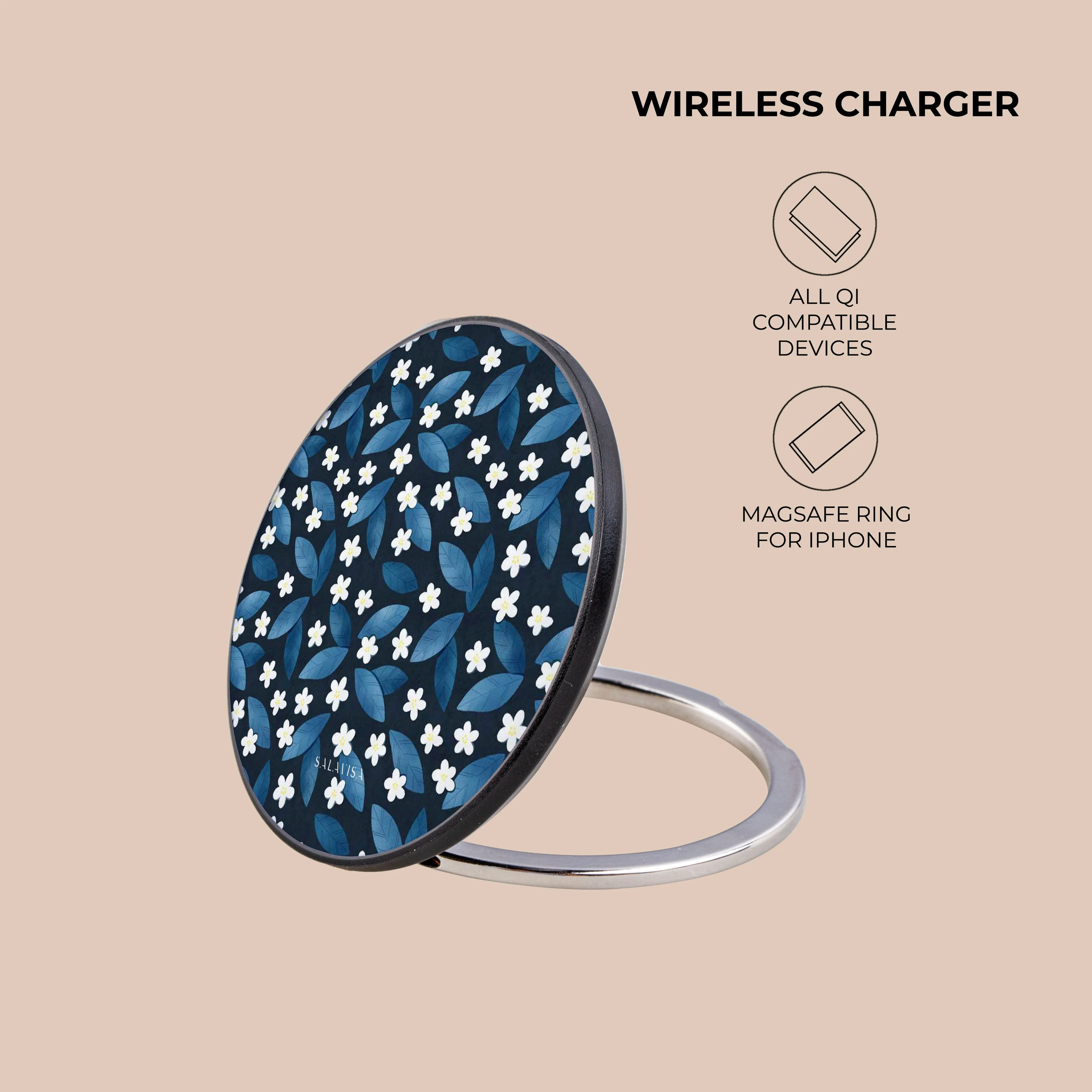 Dark Blue Summer Leafs Wireless Charger