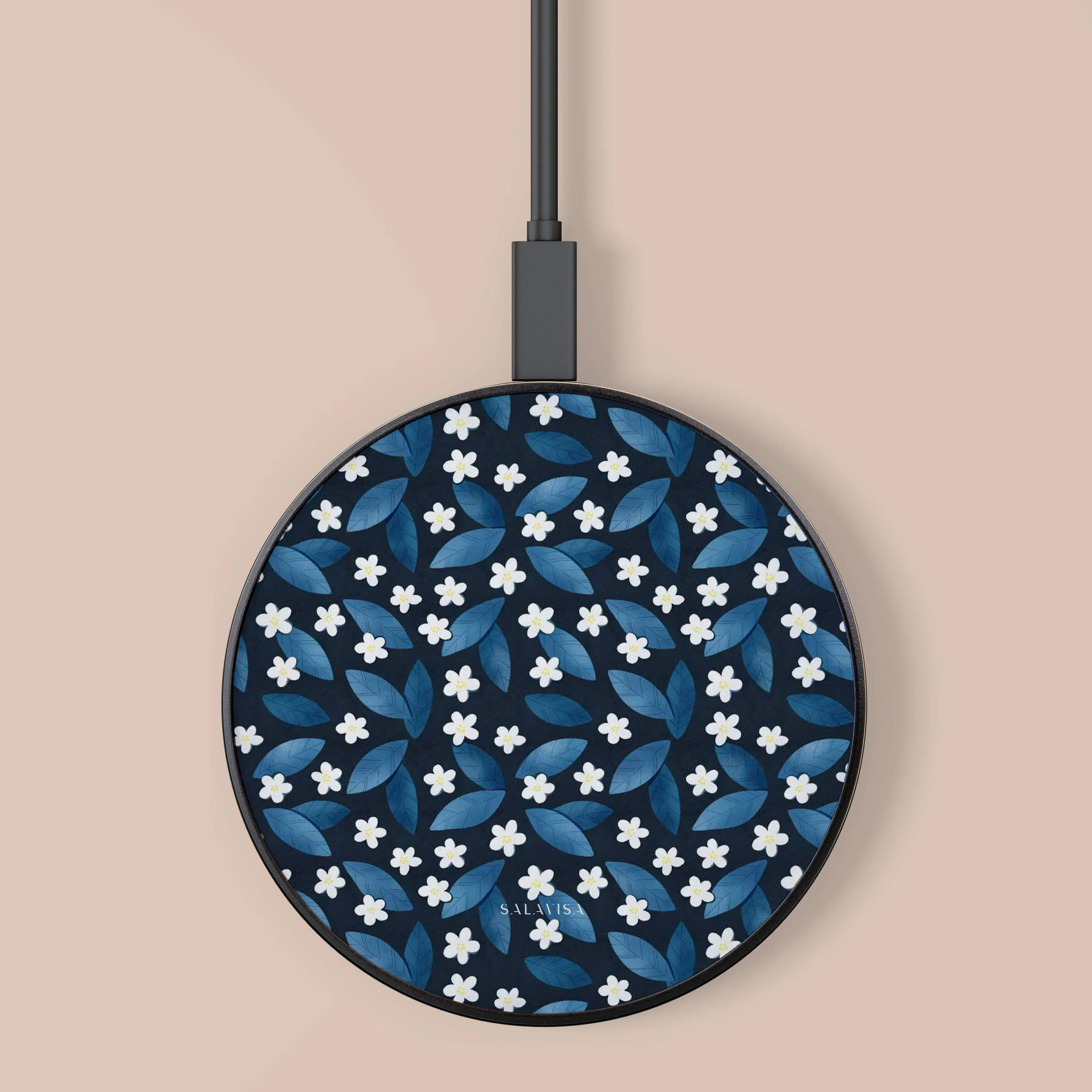 Dark Blue Summer Leafs Wireless Charger