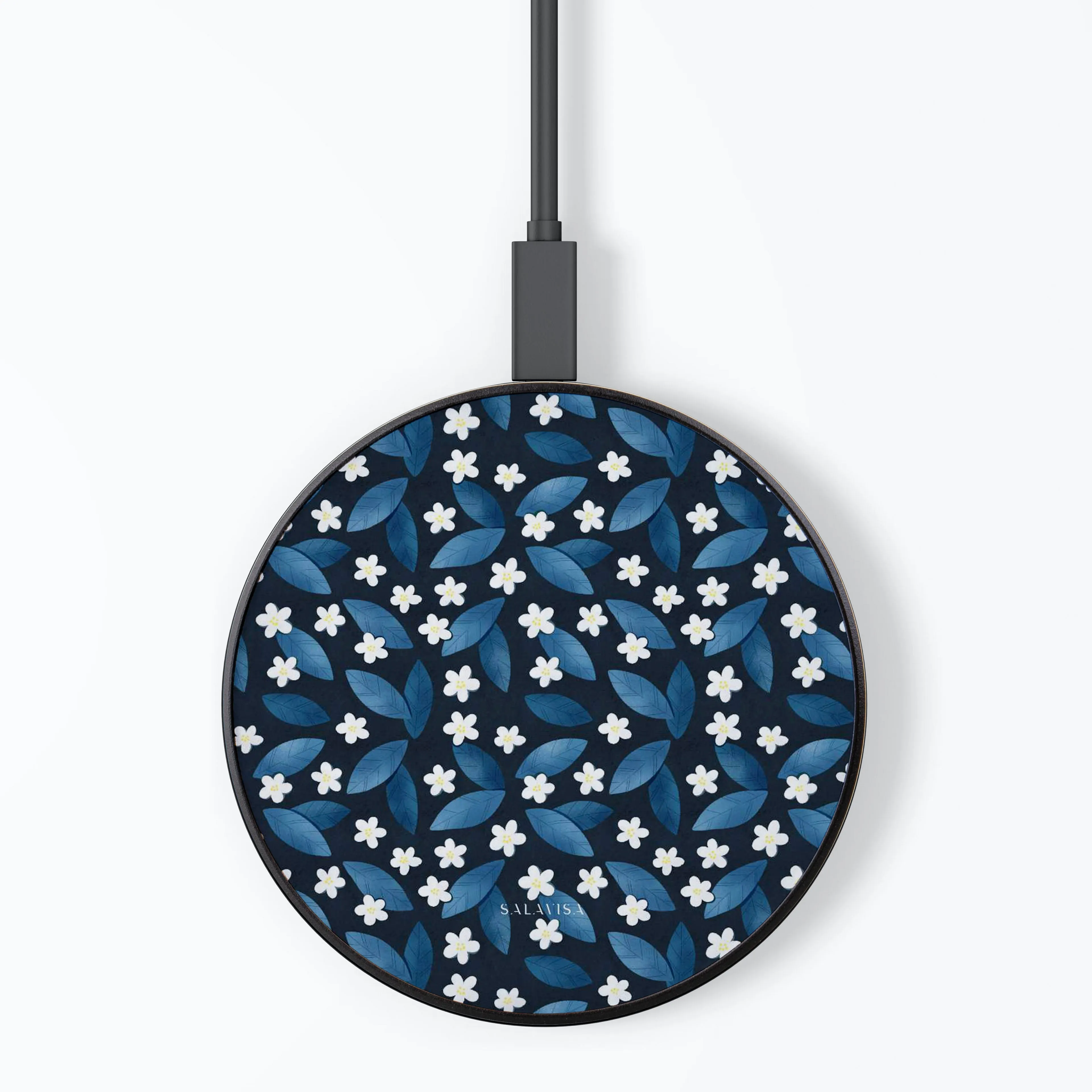 Dark Blue Summer Leafs Wireless Charger