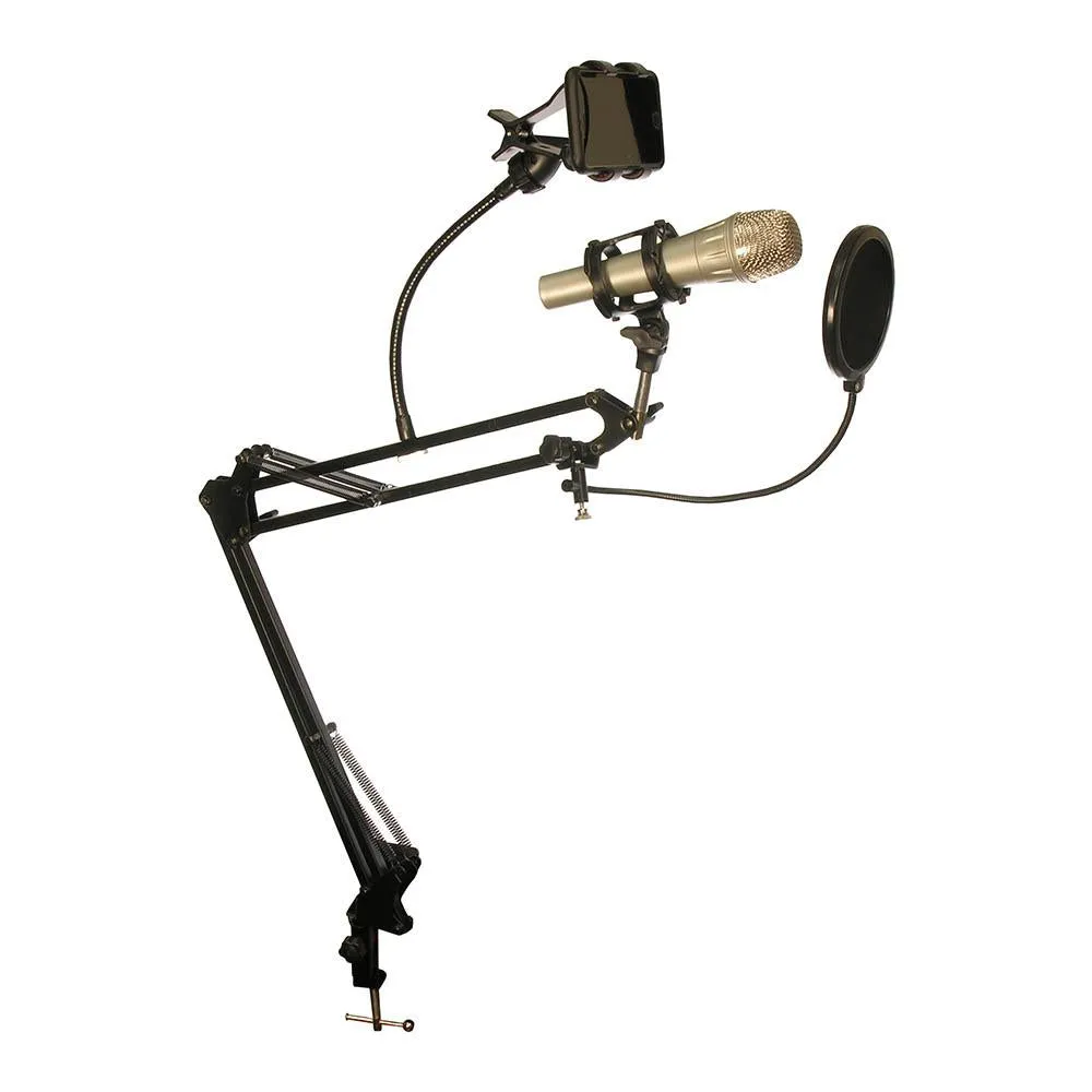 Deskmount Microphone Stand With Rotating Phone Holder & Pop-Filter MDS-28