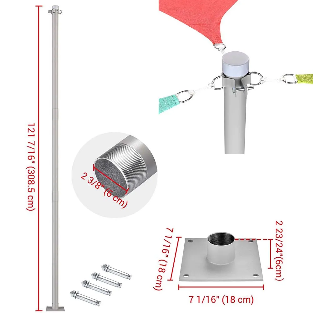 DIY Sun Sail Posts Pole Kit (Base, Extension & D-Ring Clamp)