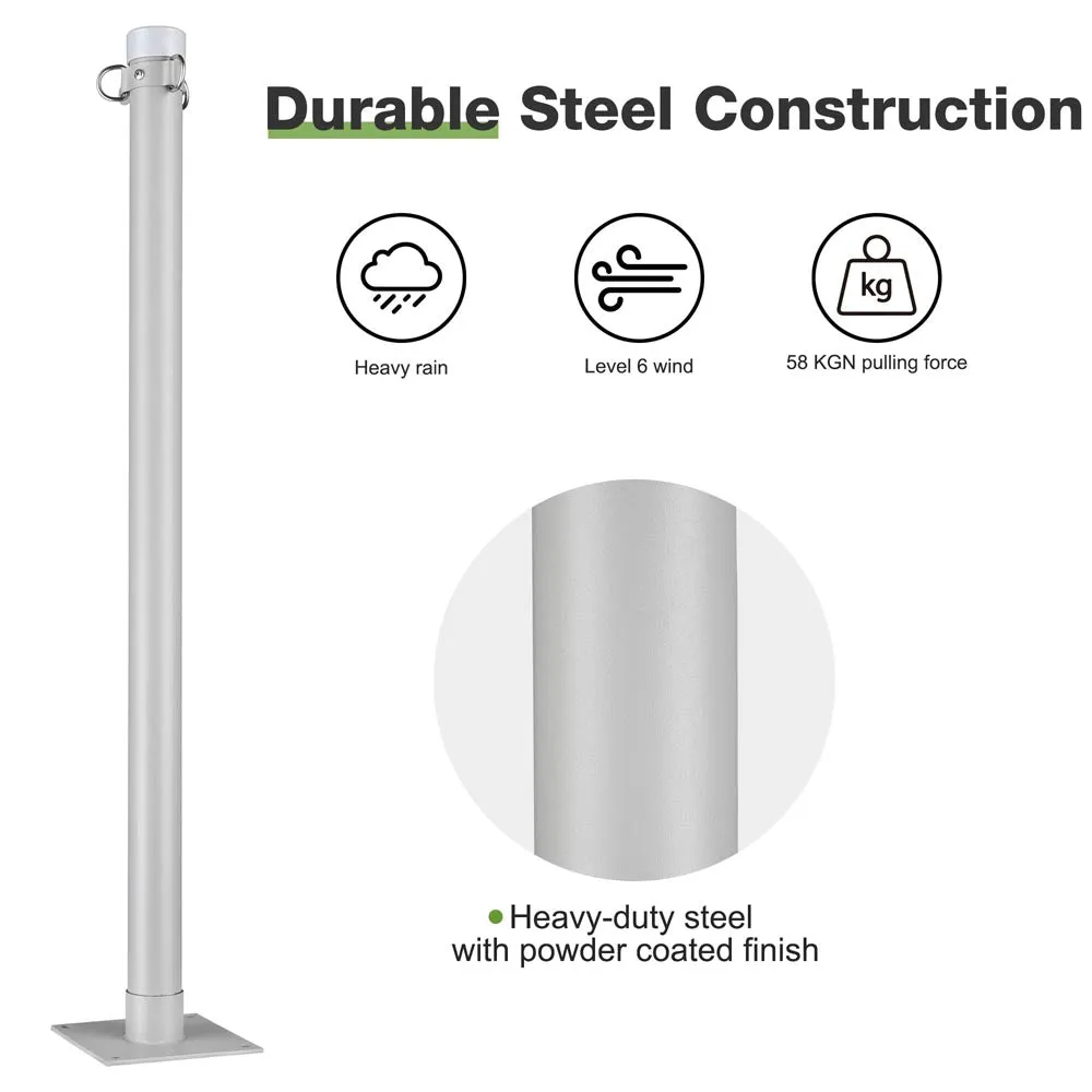 DIY Sun Sail Posts Pole Kit (Base, Extension & D-Ring Clamp)