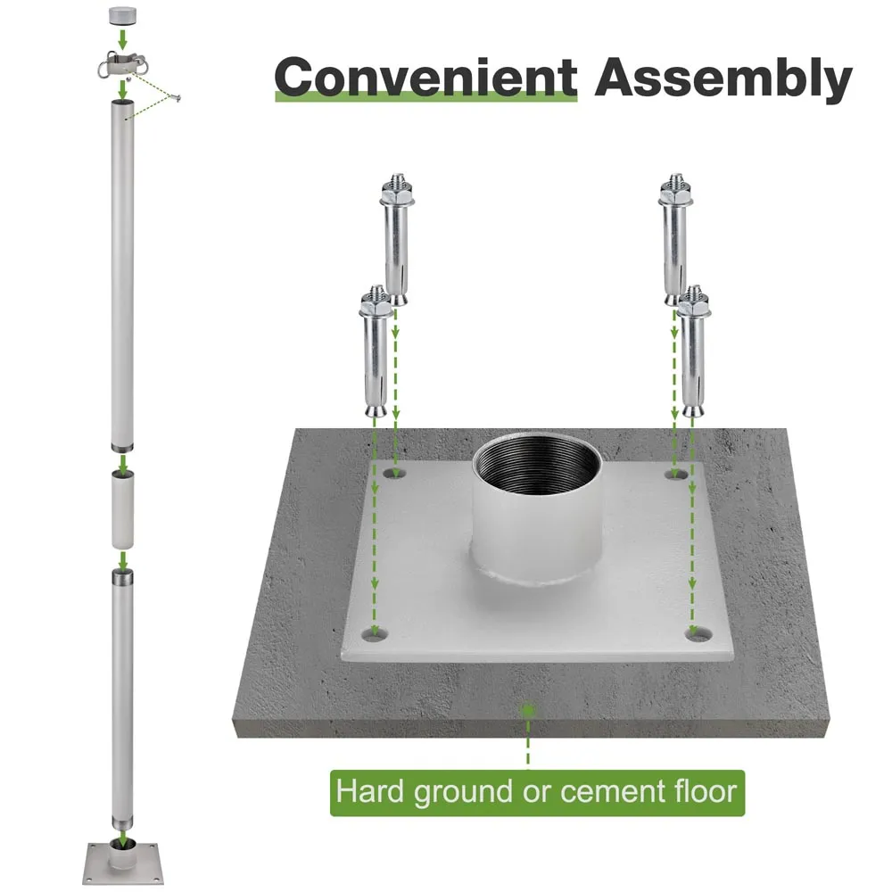 DIY Sun Sail Posts Pole Kit (Base, Extension & D-Ring Clamp)