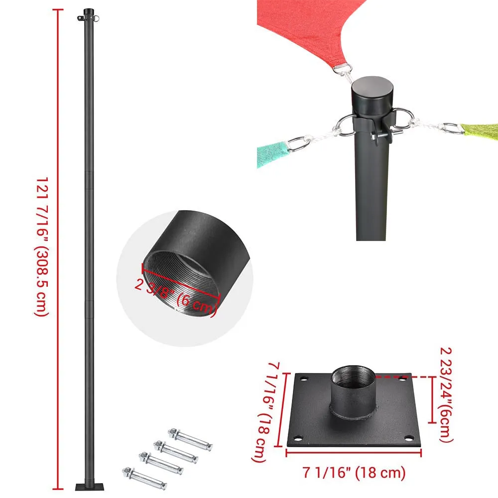 DIY Sun Sail Posts Pole Kit (Base, Extension & D-Ring Clamp)