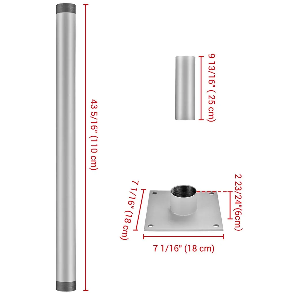 DIY Sun Sail Posts Pole Kit (Base, Extension & D-Ring Clamp)