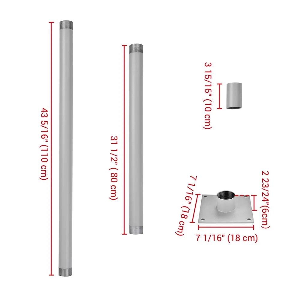 DIY Sun Sail Posts Pole Kit (Base, Extension & D-Ring Clamp)