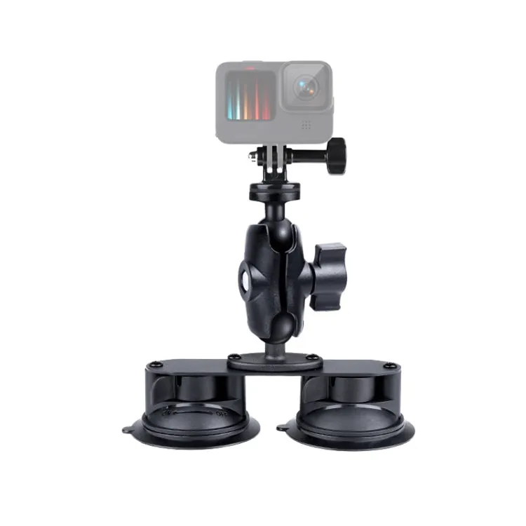 Dual Suction Cup Mount Holder with Tripod Adapter & Screw & Phone Clamp & Anti-lost Silicone Net for for GoPro, Insta360, DJI and Other Action Cameras, Smartphones(Black)