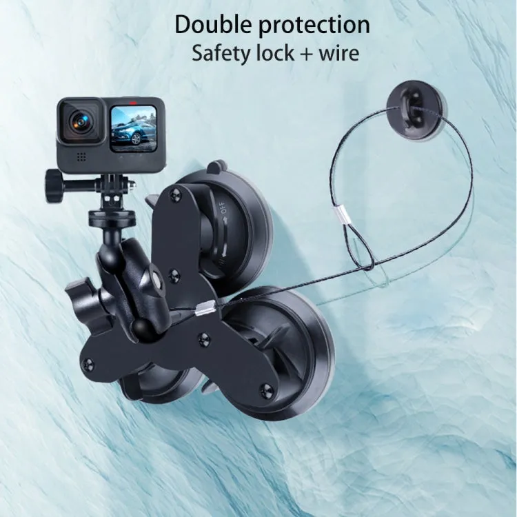 Dual Suction Cup Mount Holder with Tripod Adapter & Screw & Phone Clamp & Anti-lost Silicone Net for for GoPro, Insta360, DJI and Other Action Cameras, Smartphones(Black)