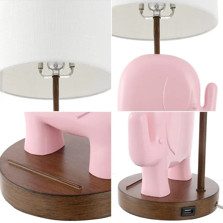 Ellie 20.25" Designer Elephant LED Kid's Table Lamp with Phone Stand and USB Charging Port - Pink