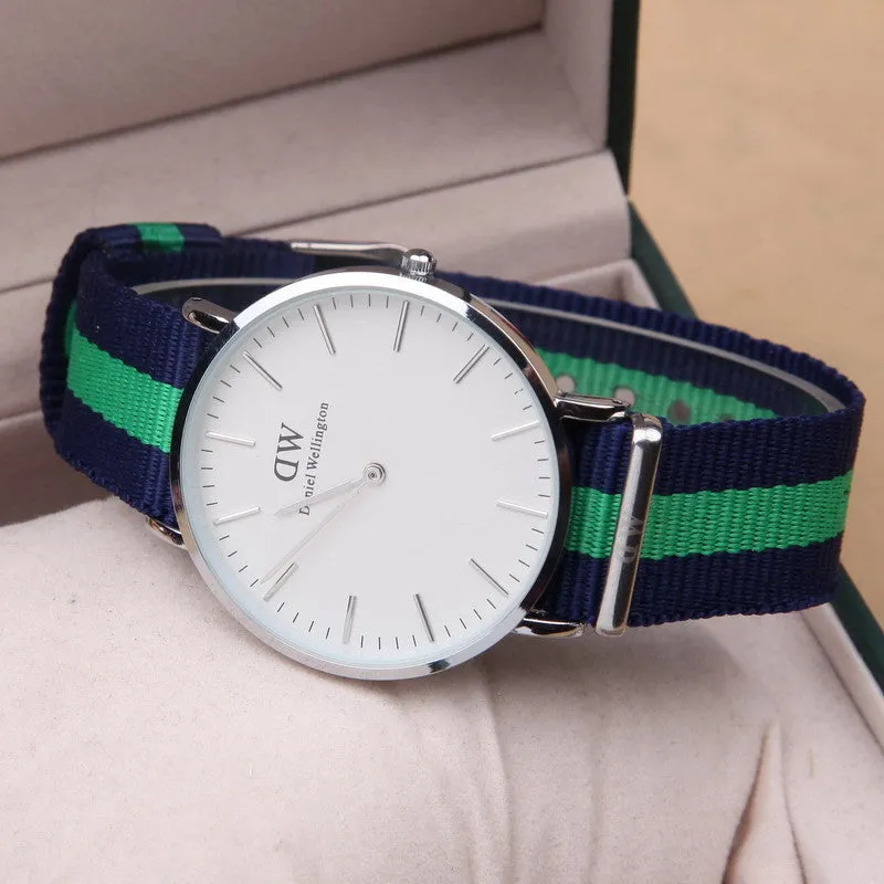 Famous Brand Luxury fashion dress Watches Men Women Fabric Strap silver case Sport watch Military Quartz Wristwatch