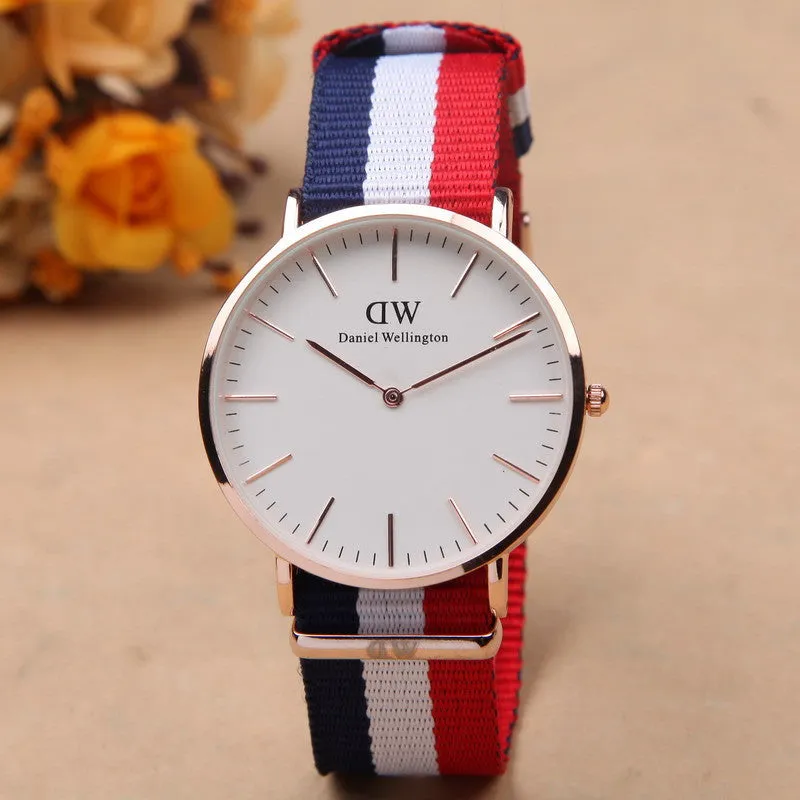 Famous Brand Luxury fashion dress Watches Men Women Fabric Strap silver case Sport watch Military Quartz Wristwatch