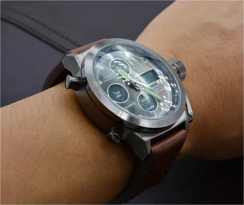 Fashion Army Cool Men Military Watch Canvas Strap Hours Steel Case 50ATM Waterproof Stop Watches Sports Casual LED Digital Clock