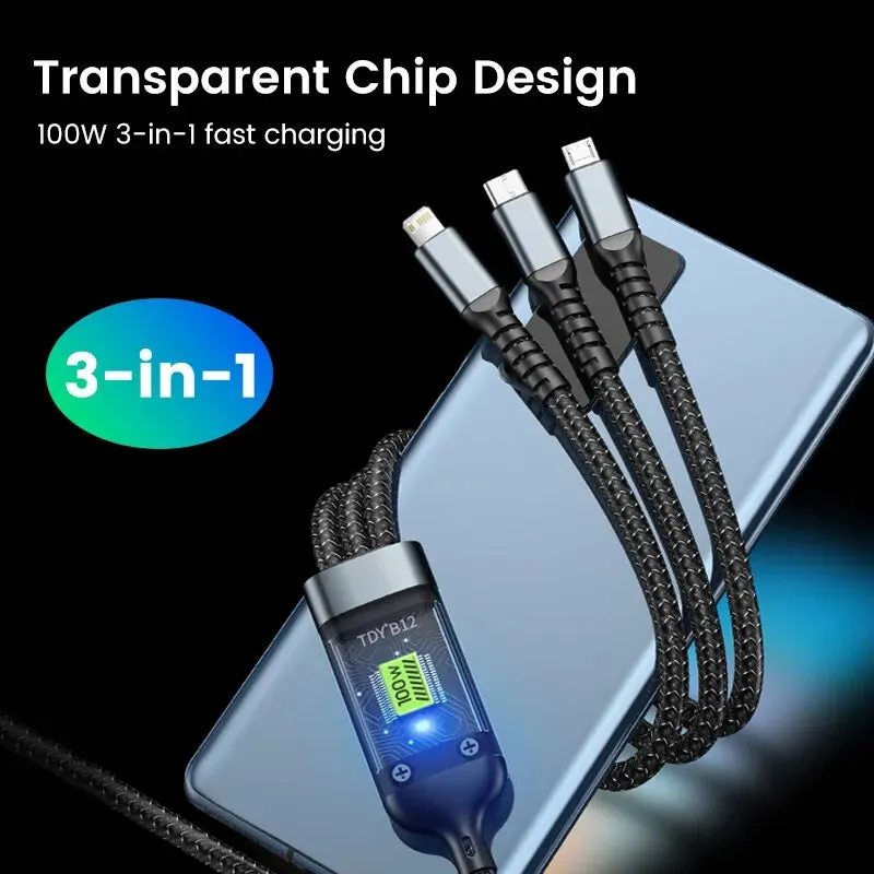 Fast Charger iphone 3-in-1 100W-5A Type-C Samsung Xiaomi Huawei