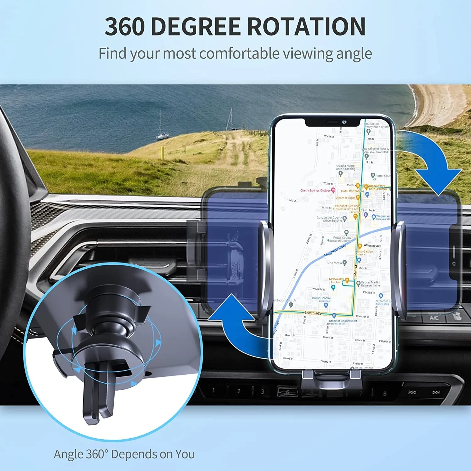 FBB Phone Mount for Car, [ Off-Road Level Suction Cup Protection ] 3In1 Long Arm Suction Cup Holder Universal Cell Phone Holder Mount Dashboard Windshield Vent Compatible with All Smartphones