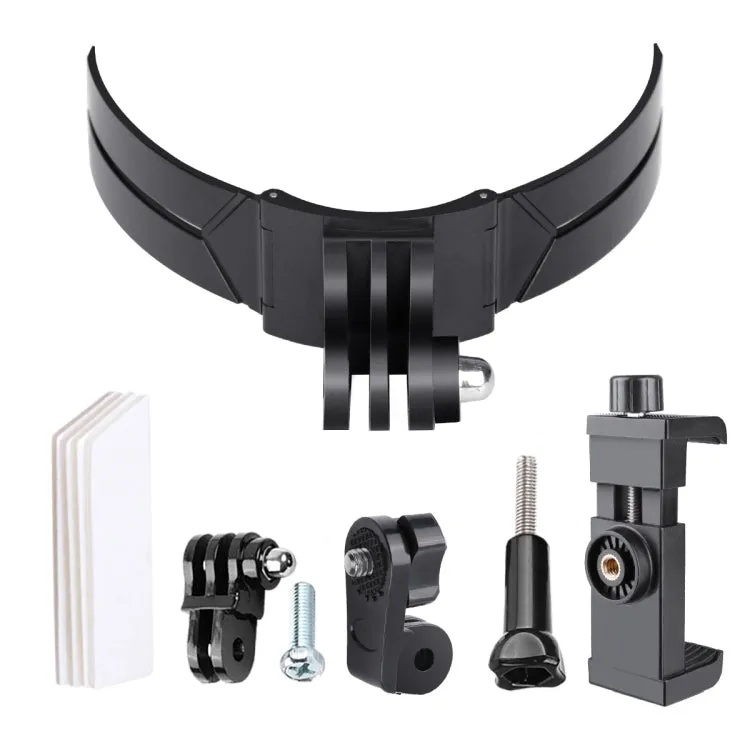 Foldable Bending Action Camera Phone Helmet Mount Kit with J-Hook Buckle & Rotation Phone Clamp & Adapter (Black)