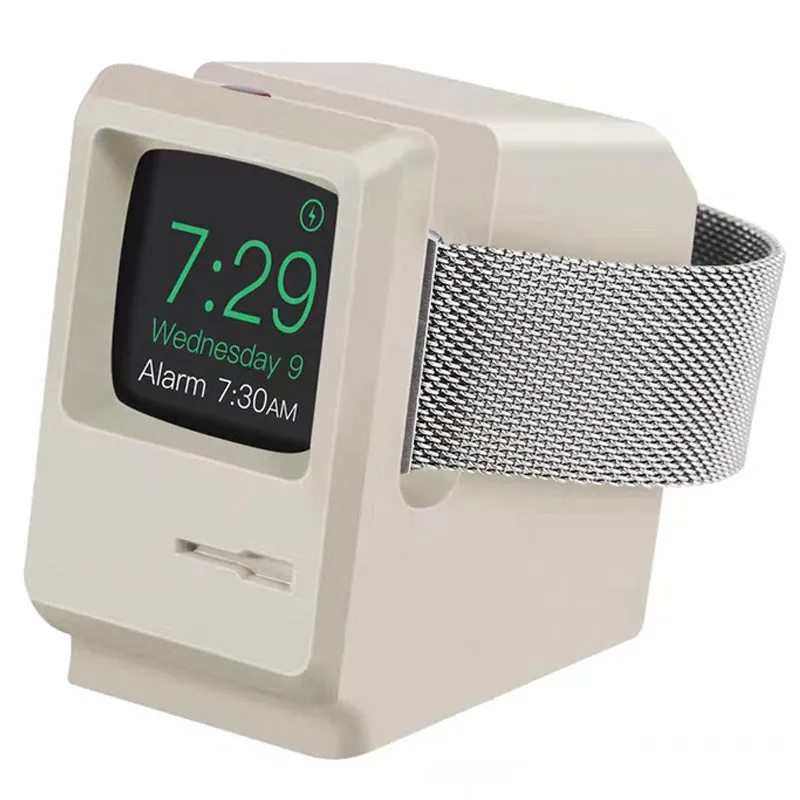 For Apple Watch 7 6 5 4 iWatch 3 2 1 Silicone Stand Charging Dock Holder Retro Computer Nightstand