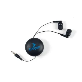 Gemline Black Retractable Wired Earbuds with Magnet