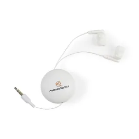 Gemline White Retractable Wired Earbuds with Magnet