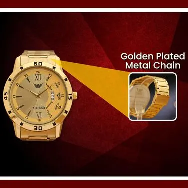 Golden Watch With Golden Chain with Free Digital Watch Combo