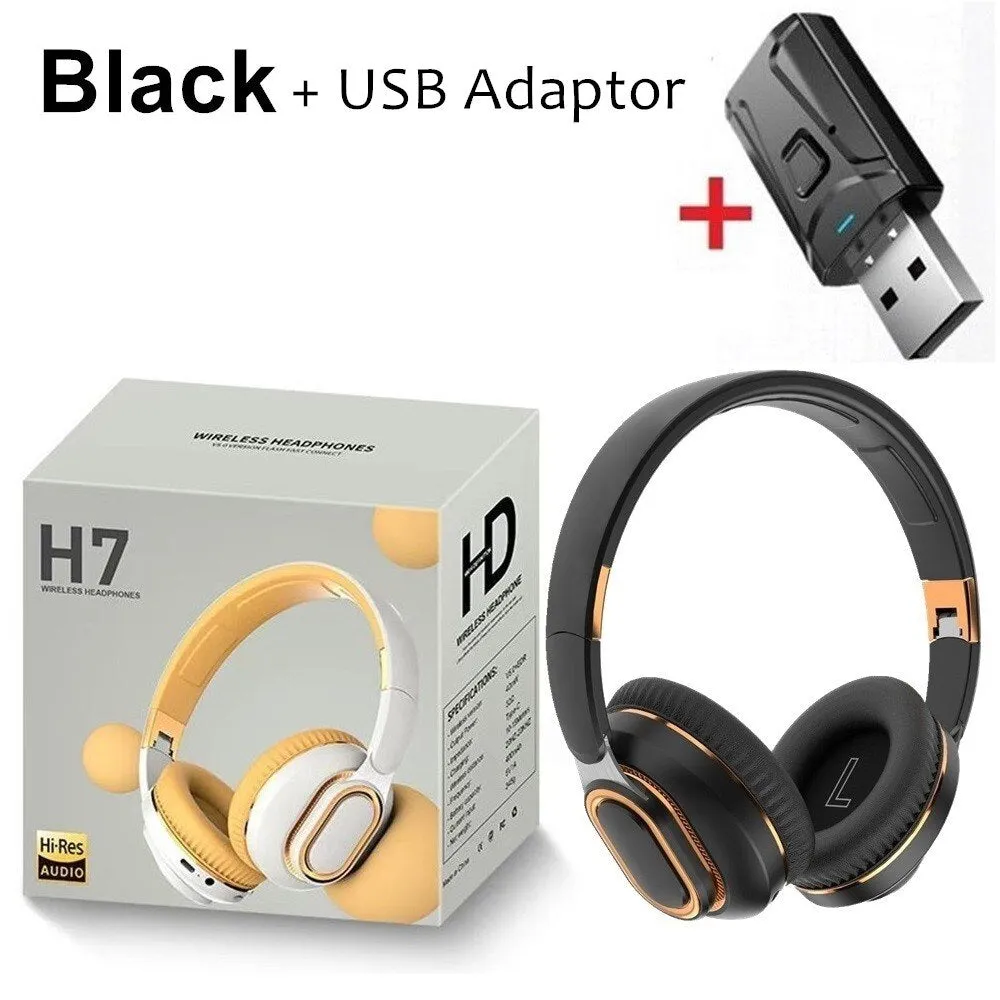 H7 Tv Bluetooth Headphones Wireless Headphon with Mic USB Adaptor Headset Noise Cancelling Stereo Foldable Bass for TV Earphone