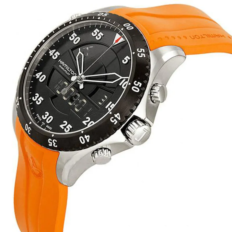 Hamilton H64554431 Khaki Flight Chronograph Black Dial Orange Rubber Men Watches