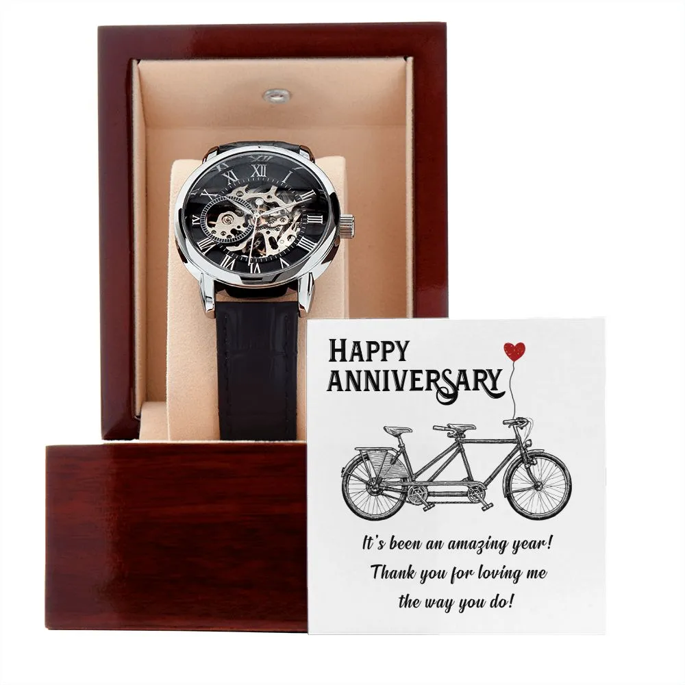 Happy Anniversary its been an amazing years Men's Openwork Watch with Mahogany Box