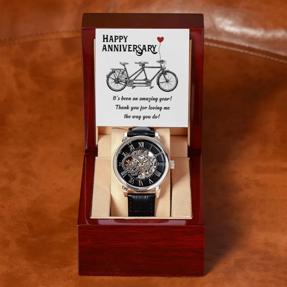 Happy Anniversary its been an amazing years Men's Openwork Watch with Mahogany Box