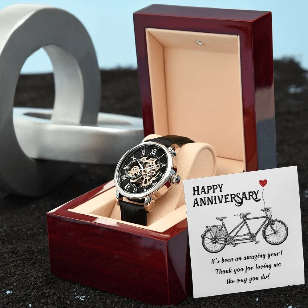 Happy Anniversary its been an amazing years Men's Openwork Watch with Mahogany Box