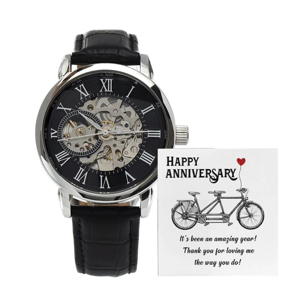 Happy Anniversary its been an amazing years Men's Openwork Watch with Mahogany Box