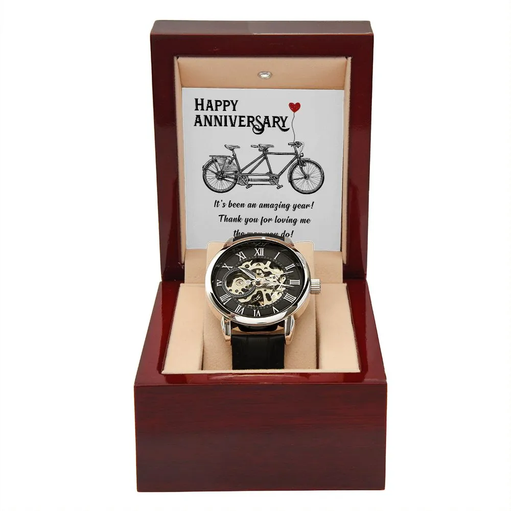 Happy Anniversary its been an amazing years Men's Openwork Watch with Mahogany Box