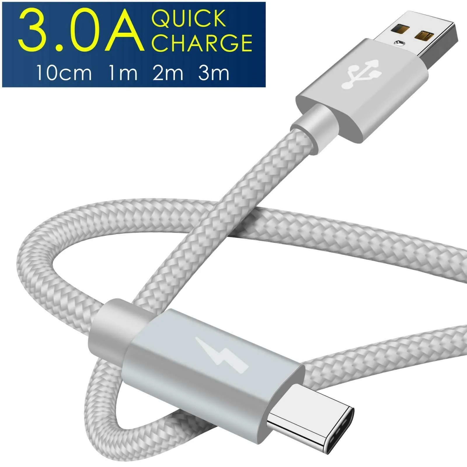 Heavy Duty Quick Fast Charge USB C Type C Data Phone Charger Cable Lead 2m 3m 1m