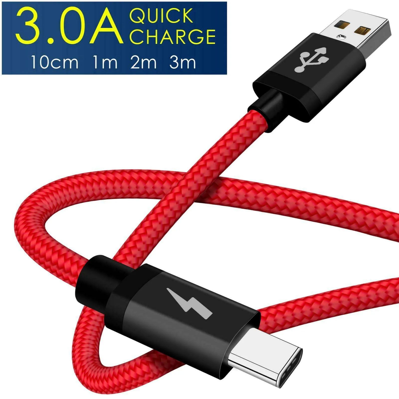 Heavy Duty Quick Fast Charge USB C Type C Data Phone Charger Cable Lead 2m 3m 1m