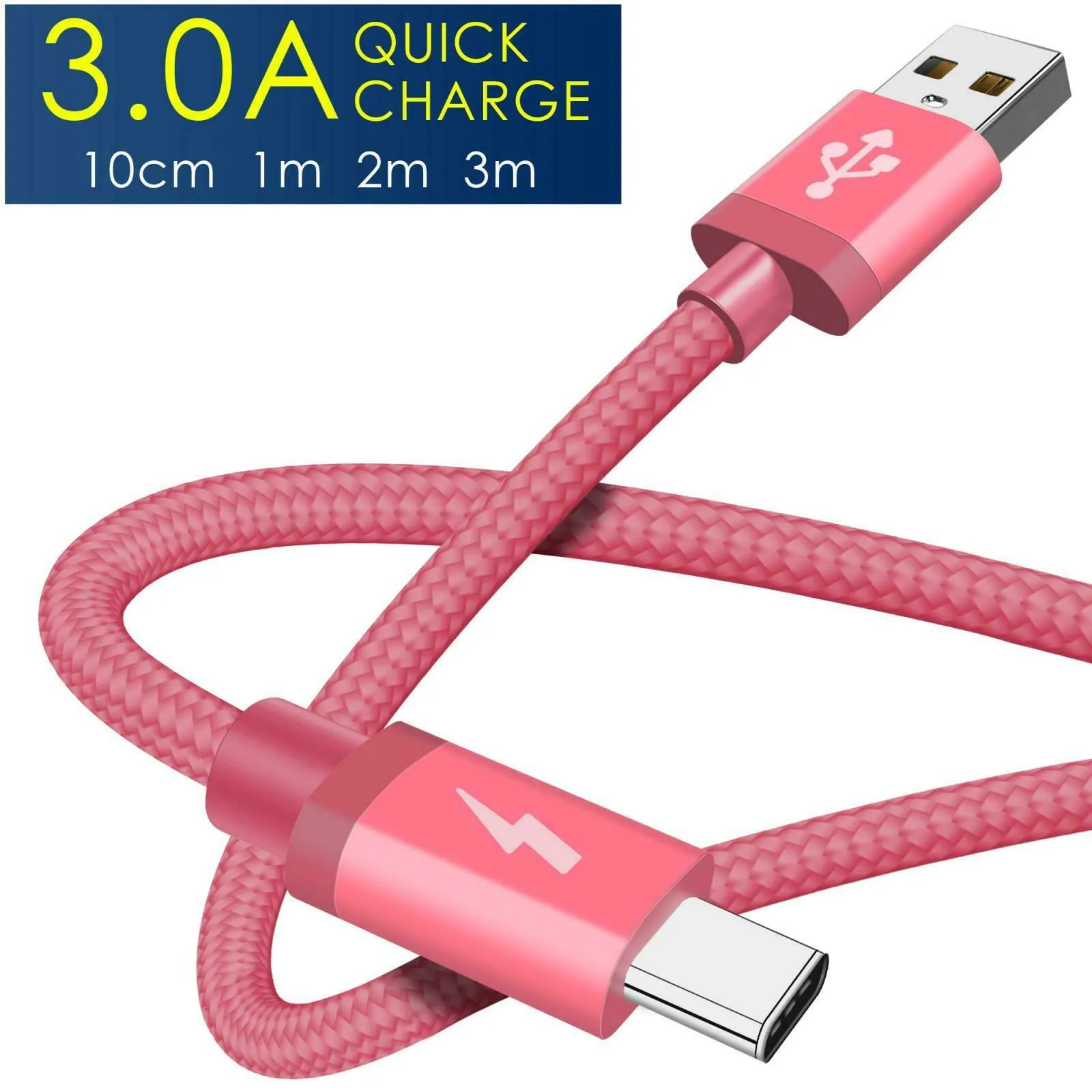 Heavy Duty Quick Fast Charge USB C Type C Data Phone Charger Cable Lead 2m 3m 1m