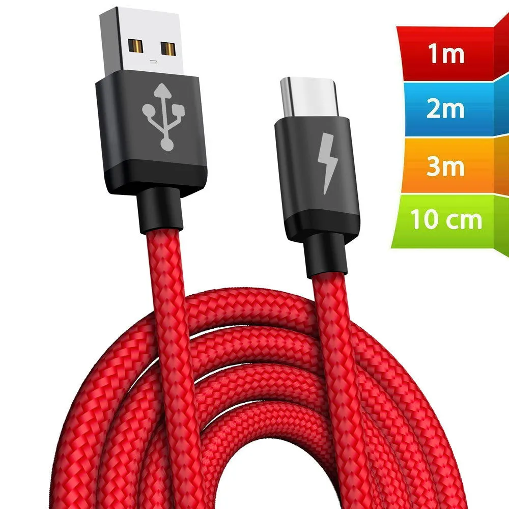 Heavy Duty Quick Fast Charge USB C Type C Data Phone Charger Cable Lead 2m 3m 1m