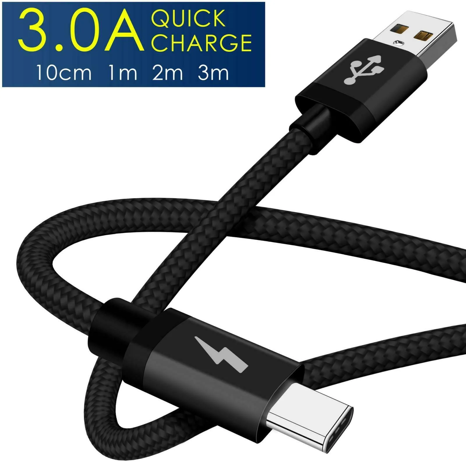 Heavy Duty Quick Fast Charge USB C Type C Data Phone Charger Cable Lead 2m 3m 1m