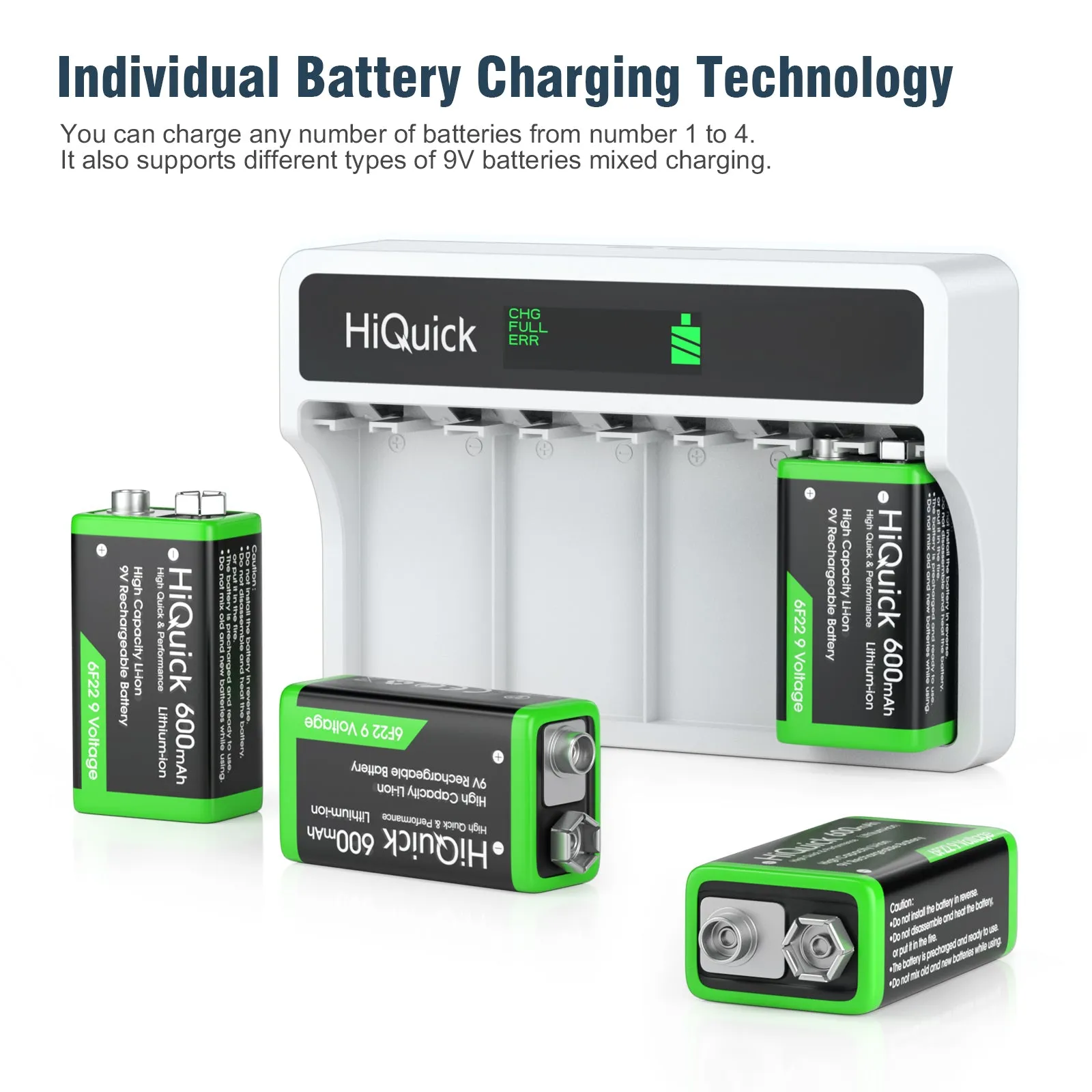 HiQuick 9V Ni-Mh/Li-Ion Batteries with LCD 9V Battery Charger