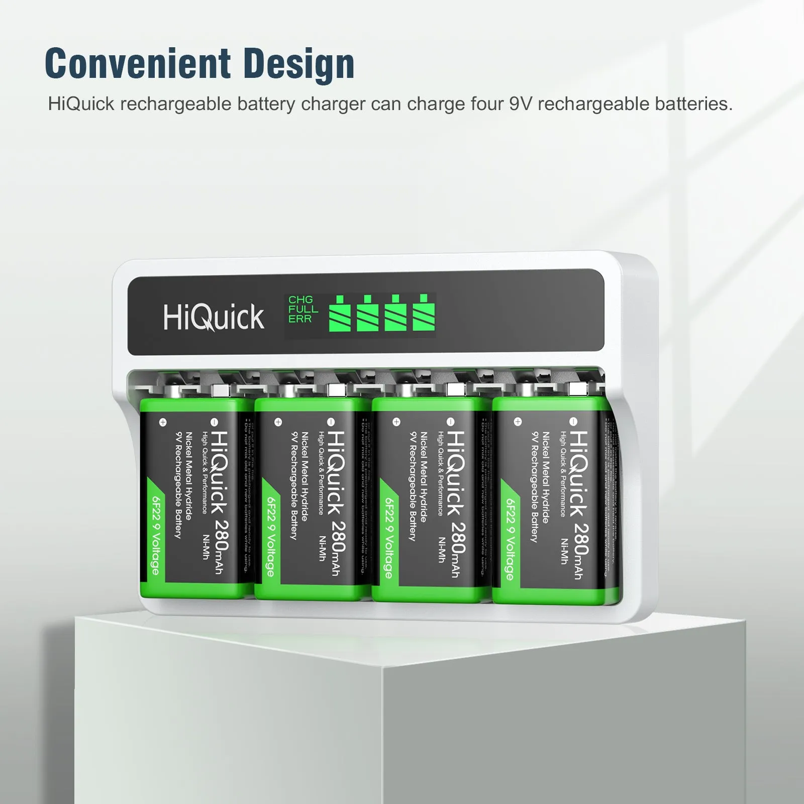 HiQuick 9V Ni-Mh/Li-Ion Batteries with LCD 9V Battery Charger