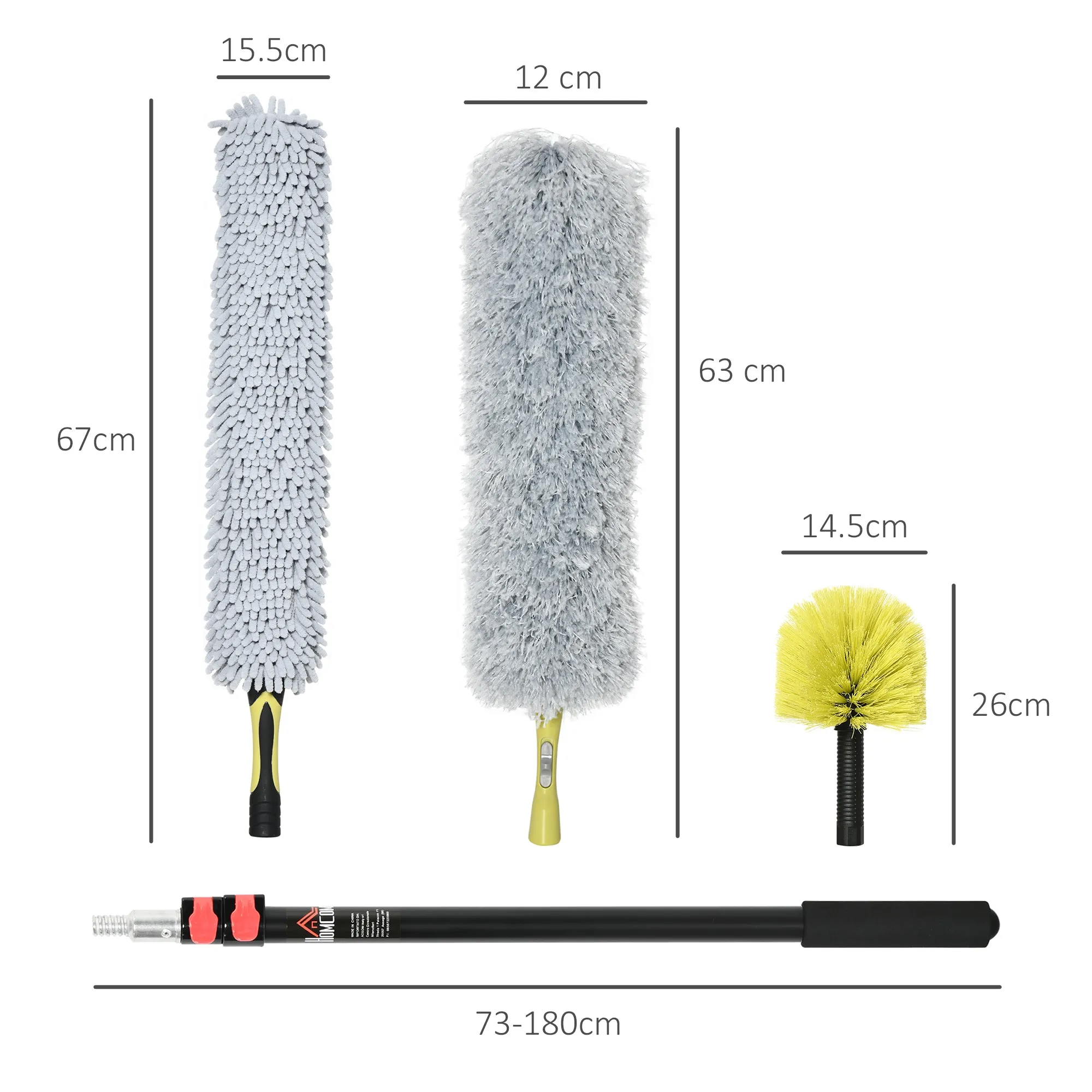 HOMCOM Extendable Feather Duster Cleaning Kit W/ Telescopic Pole 1.8m/5.9ft